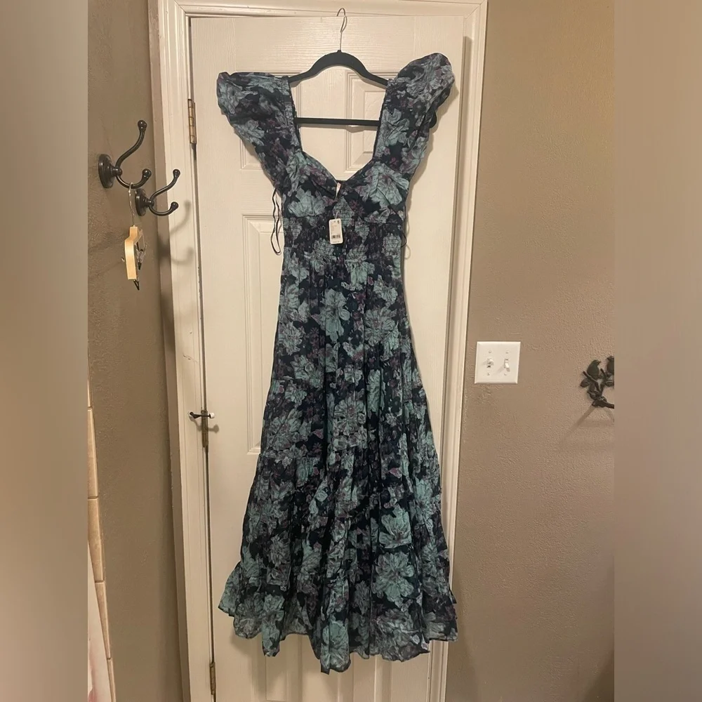Free People Sundrenched Short-Sleeve Maxi Dress Emerald Combo XS NWT - Picture 5 of 6